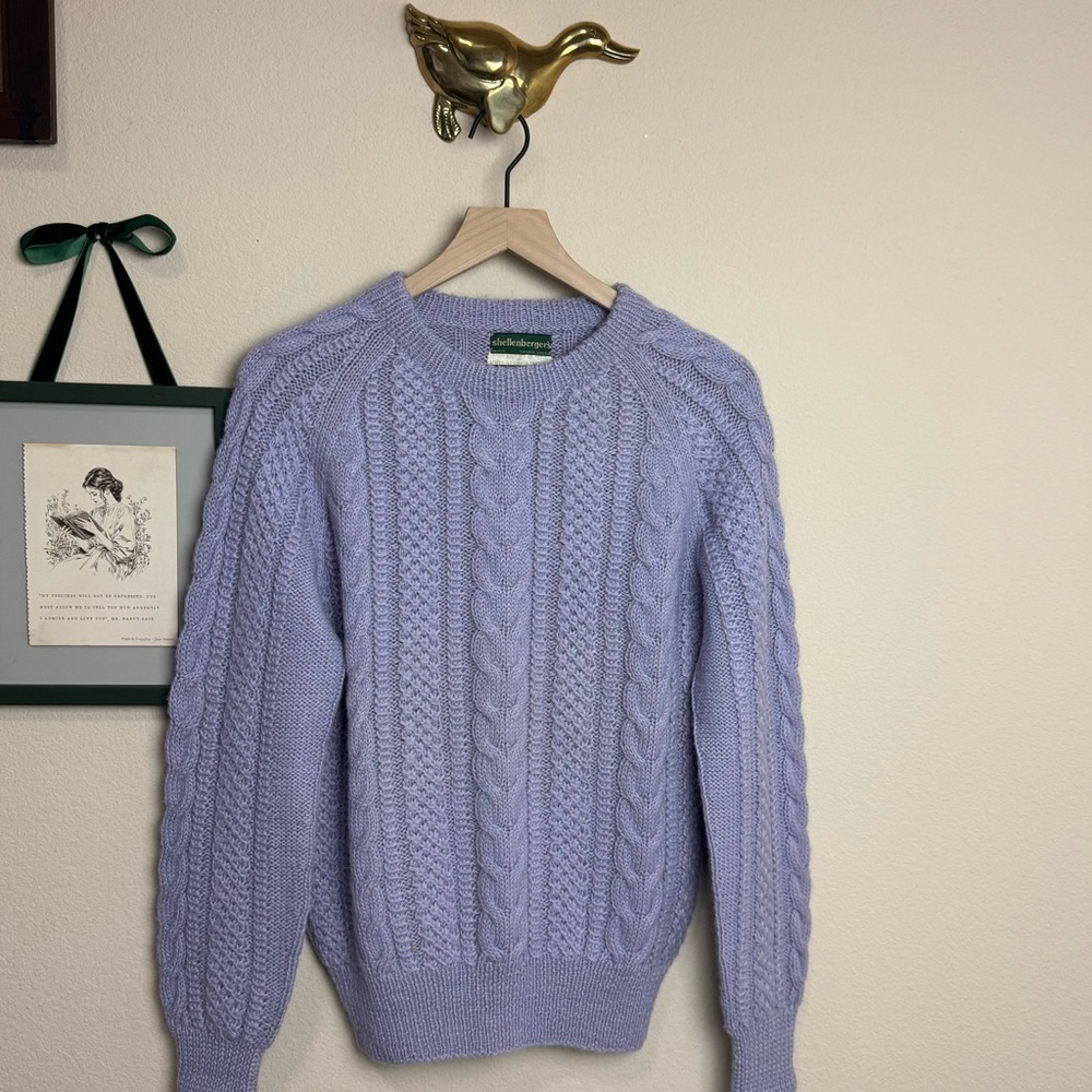 SHELENBERGER'S | Vintage Lilac Purple Cable Knit Sweater 100% Alpaca Wool Size L